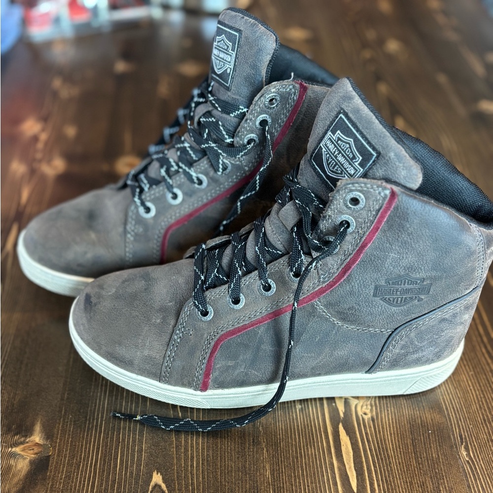 Harley-Davidson Men's Leather Brown and Red High-Top Sneakers